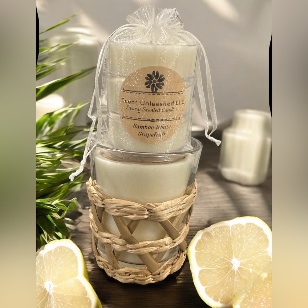 Bamboo White Grapefruit Set, SCENT UNLEASHED LLC LUXURY HAND POURED CANDLES
